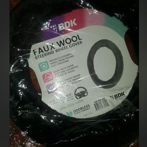 Soft/Plush Faux Wool Steering Wheel Cover (Black)- Wheel diameter 14.5"-15.5"